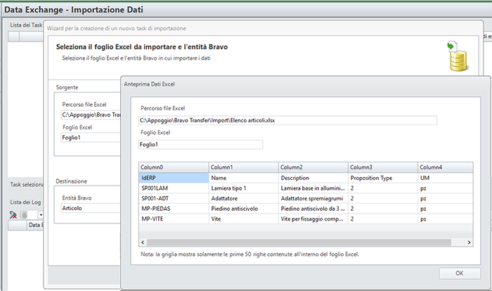 Bravo Data Exchange: creazione task di importazione file Excel